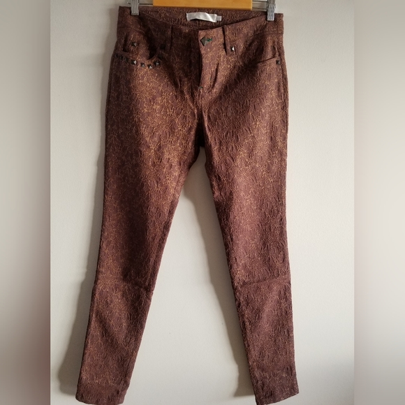 ABS Patterned Brown Embroidered Pants - size 6 - Picture 1 of 10